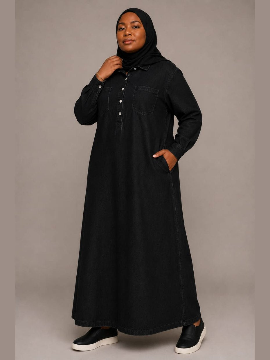 Denim Shirt Maxi Dress (Black)