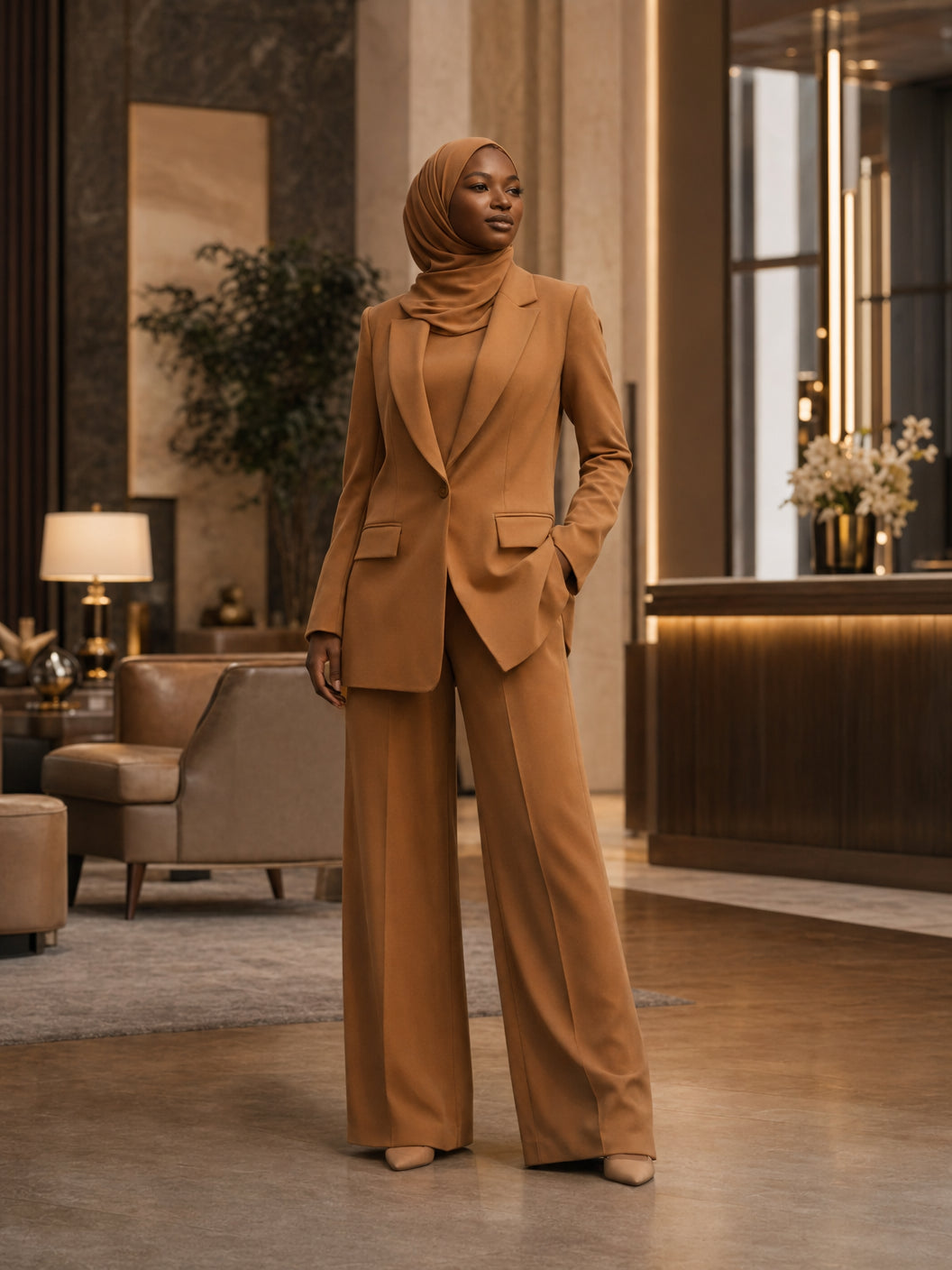 Amara Checked Blazer - Camel/Brown