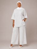 White Pinstripe Relaxed Top & Pants Set