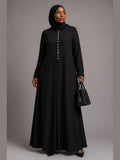 Pearl-Button A-Line Abaya Dress