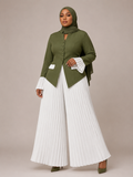 Olive Pleated Wide-Leg Jacket Set