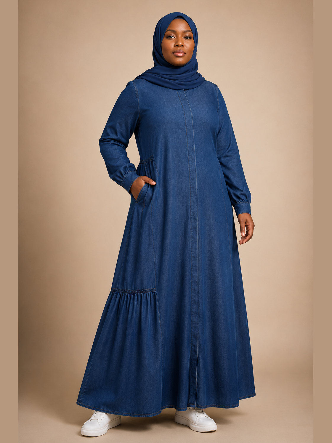 Indigo Seam-Detail Denim Maxi Dress