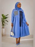 Blue Graphic Stripe Shirt Dress