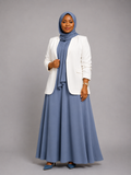 White Blazer with Maxi Dress - White / Dusty Blue