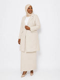 Elegant Long Blazer Coat & Maxi Skirt Ensemble - Beige
