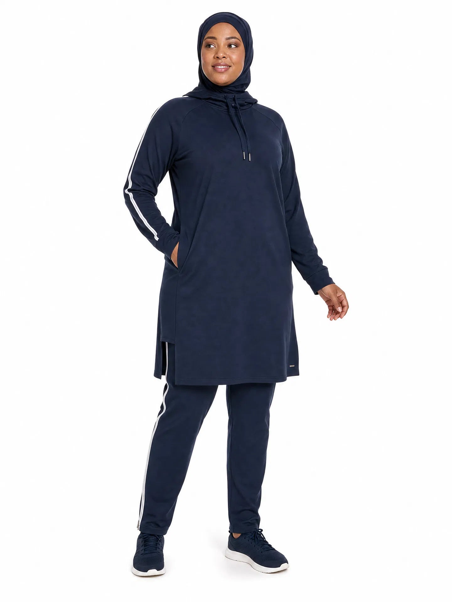 Sporty Abaya Tunic & Pants Set - Navy