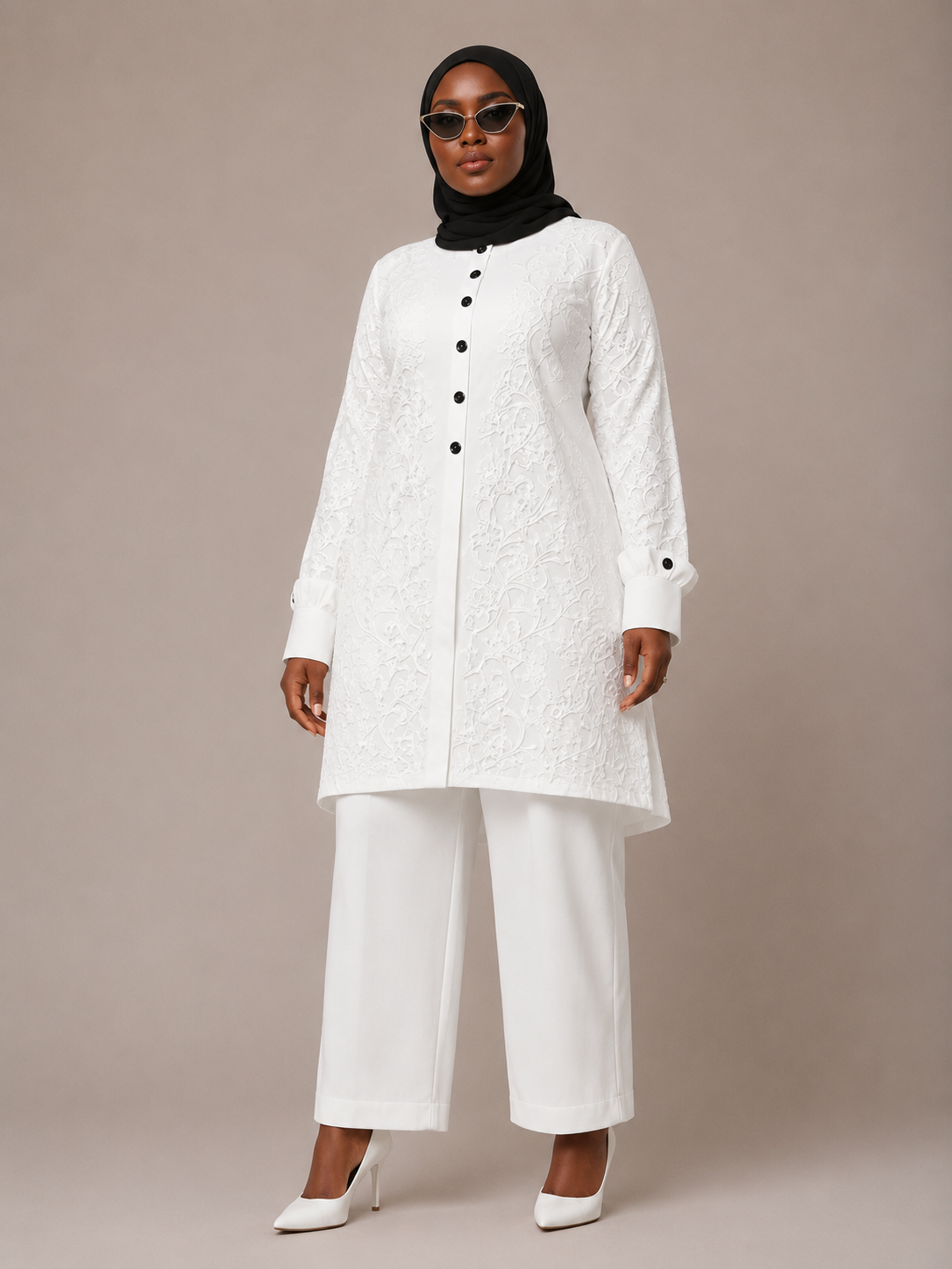 White Textured Tunic & Wide-Leg Pants Set