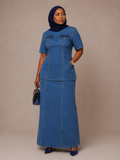 Denim Short Sleeve Top & Maxi Skirt Set