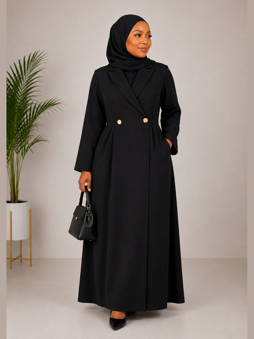 Blazer-Style Maxi Dress - Black