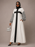White & Black Contrast Sleeve Maxi Gown