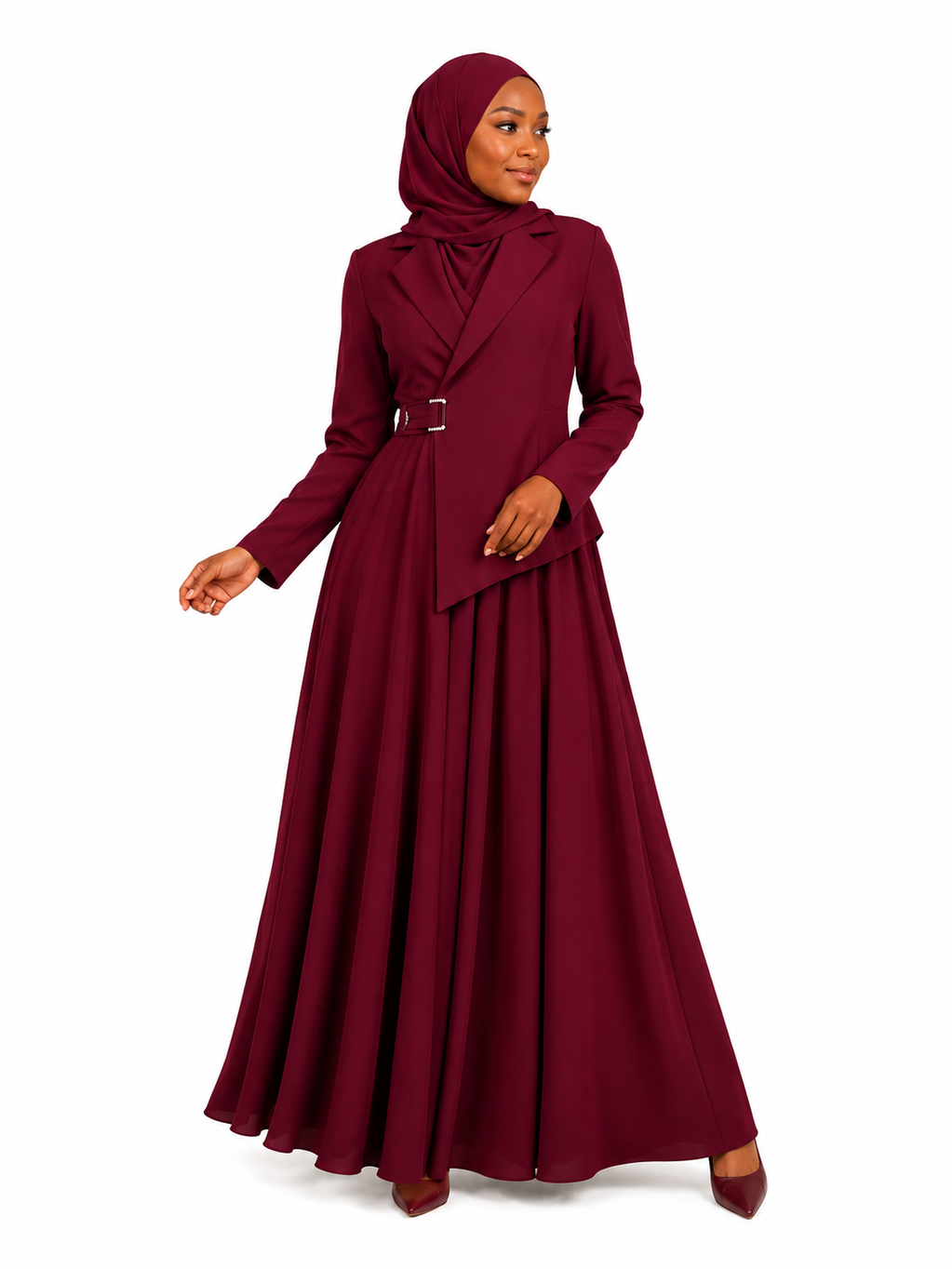 Asymmetric Blazer Dress - Burgundy