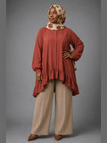 Ruffle-Hem Tunic with Pants (Rust)