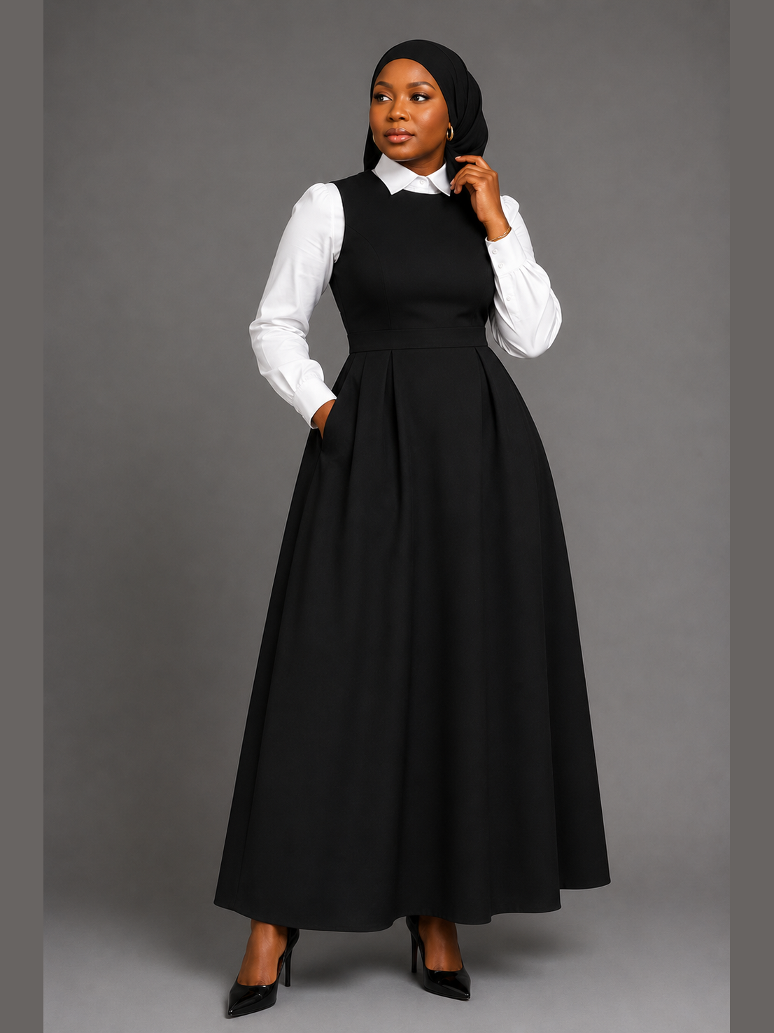 Layered Pinafore Dress - Black