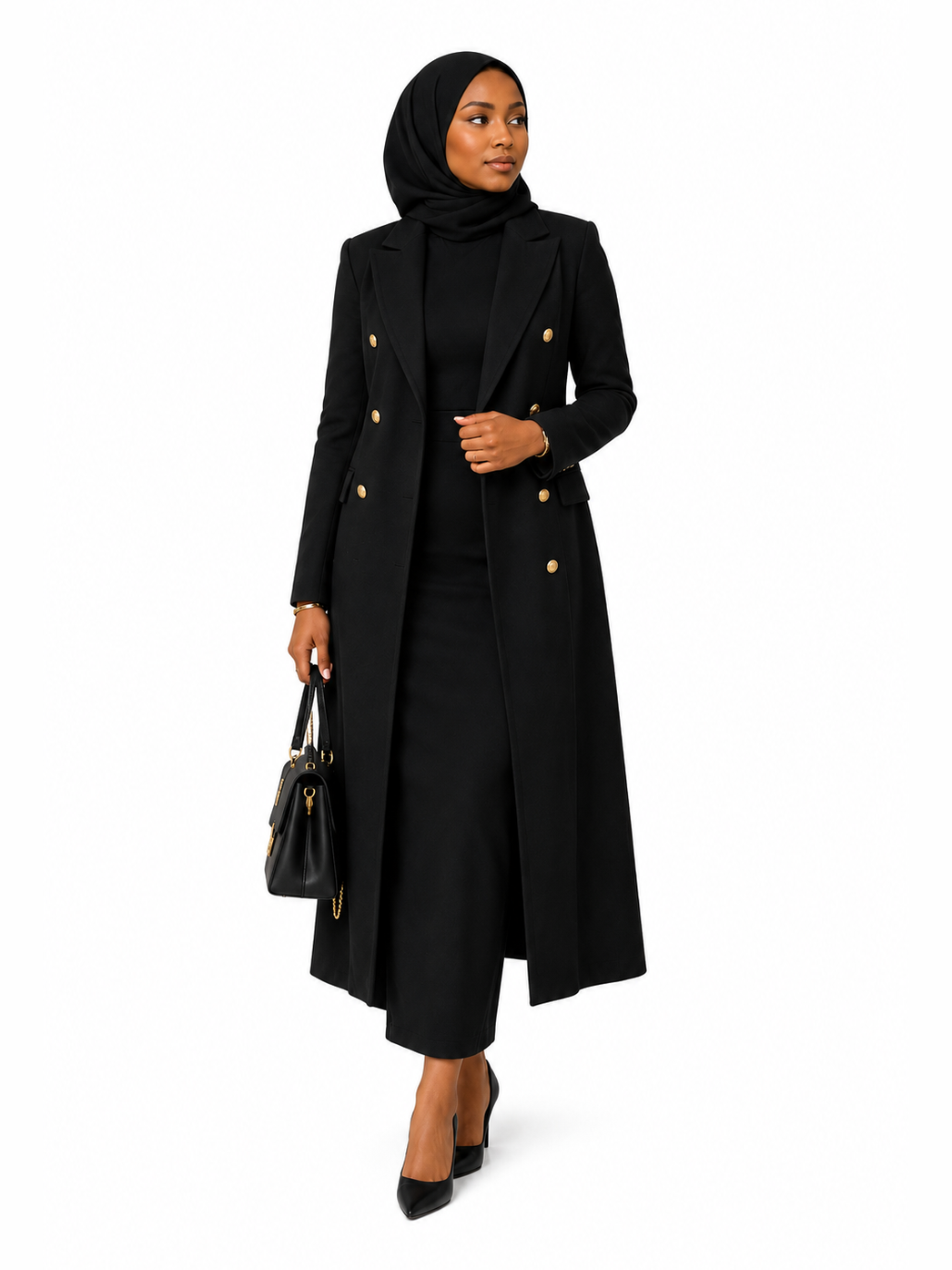 Long Double-Breasted Blazer Dress - Black