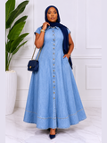 Light Denim Cap-Sleeve Maxi Dress