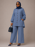 Blue Pinstripe Button-Front Top & Pants Set