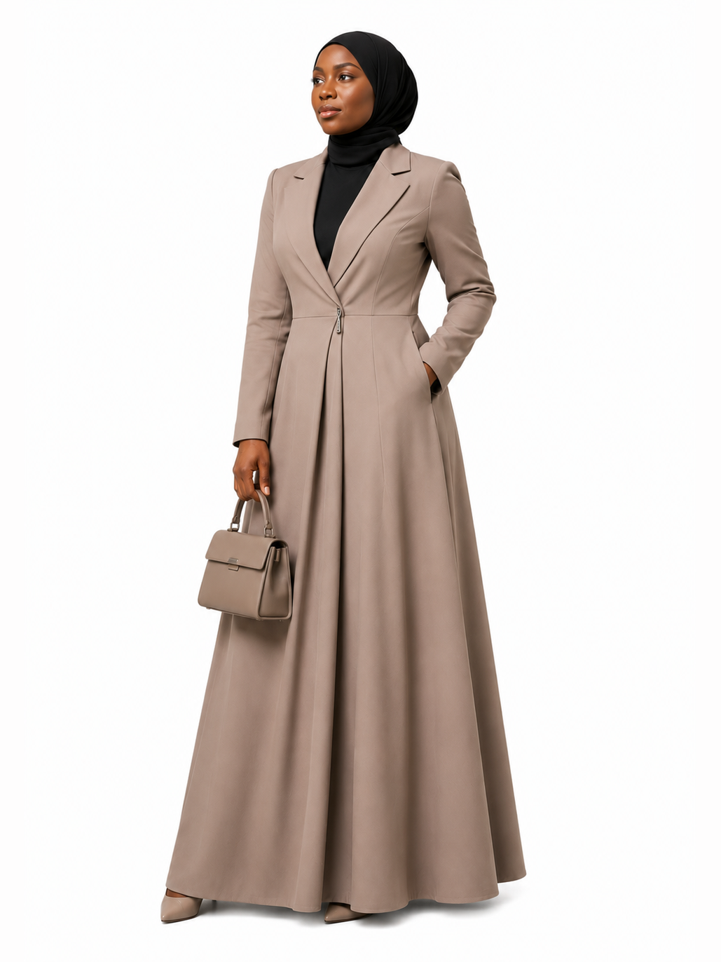 Tailored Zip-Front Maxi Dress - Taupe