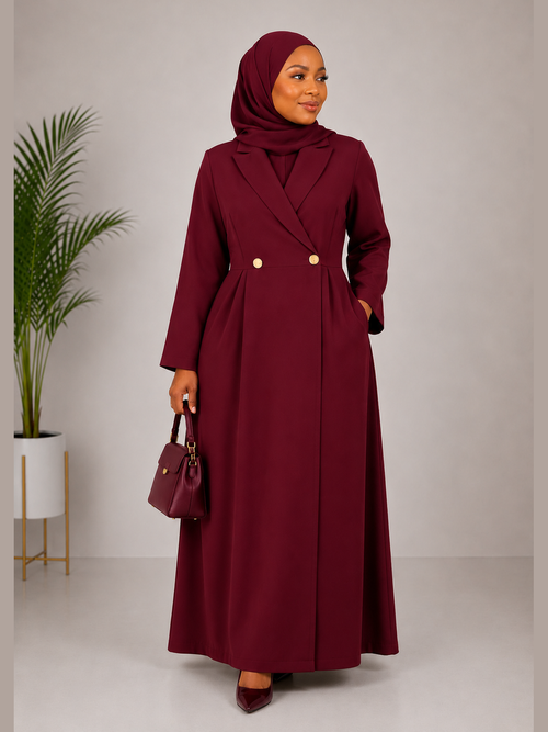 Blazer-Style Maxi Dress - Burgundy