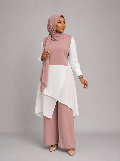 Blush Layered Tunic & Palazzo Pants Set
