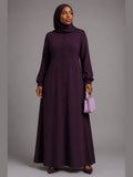 Button-Front A-Line Abaya Dress (Brown) - Dusty Rose