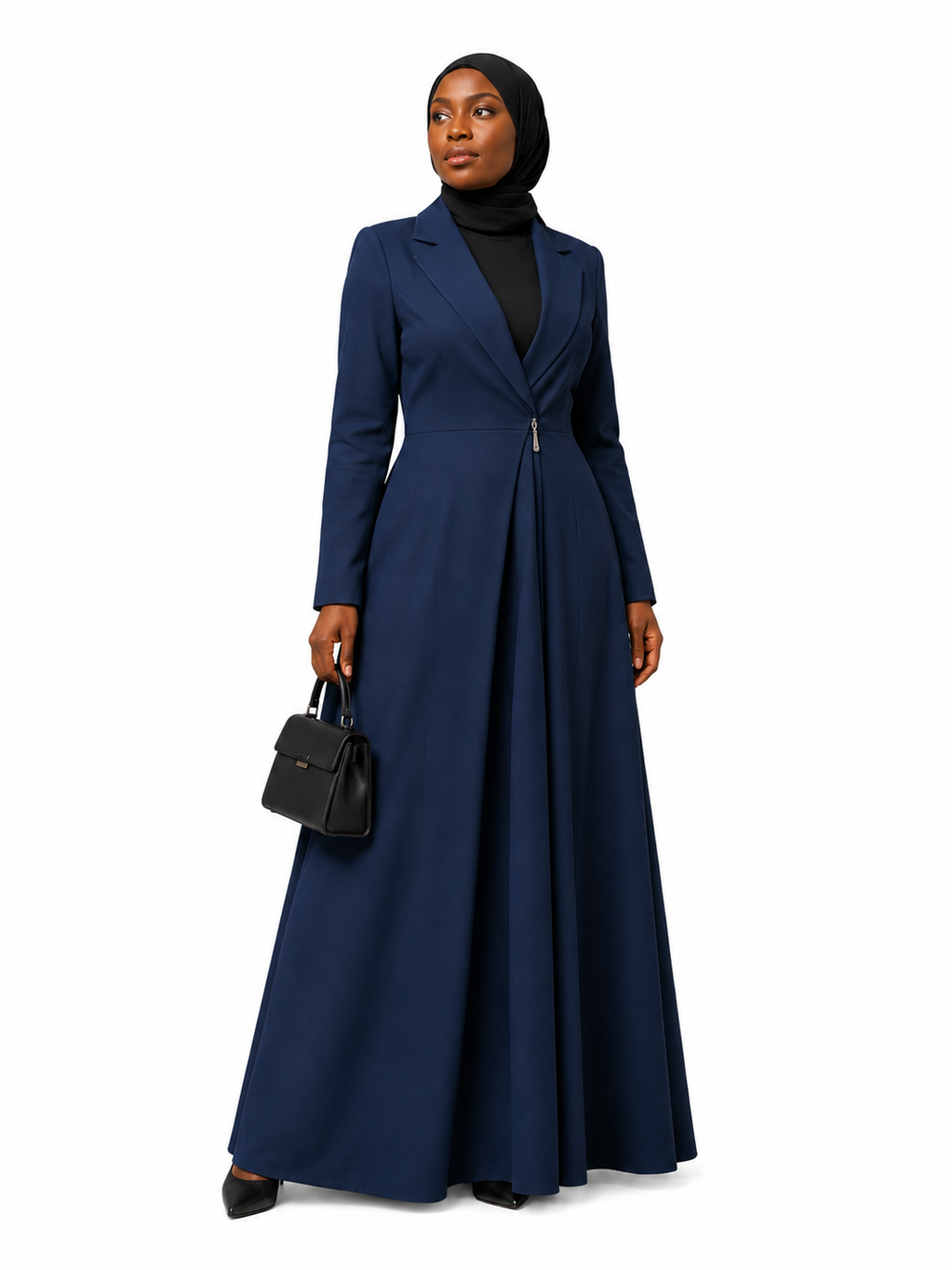 Tailored Zip-Front Maxi Dress - Navy