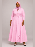 Pink Stripe Wrap-Belt Maxi Dress