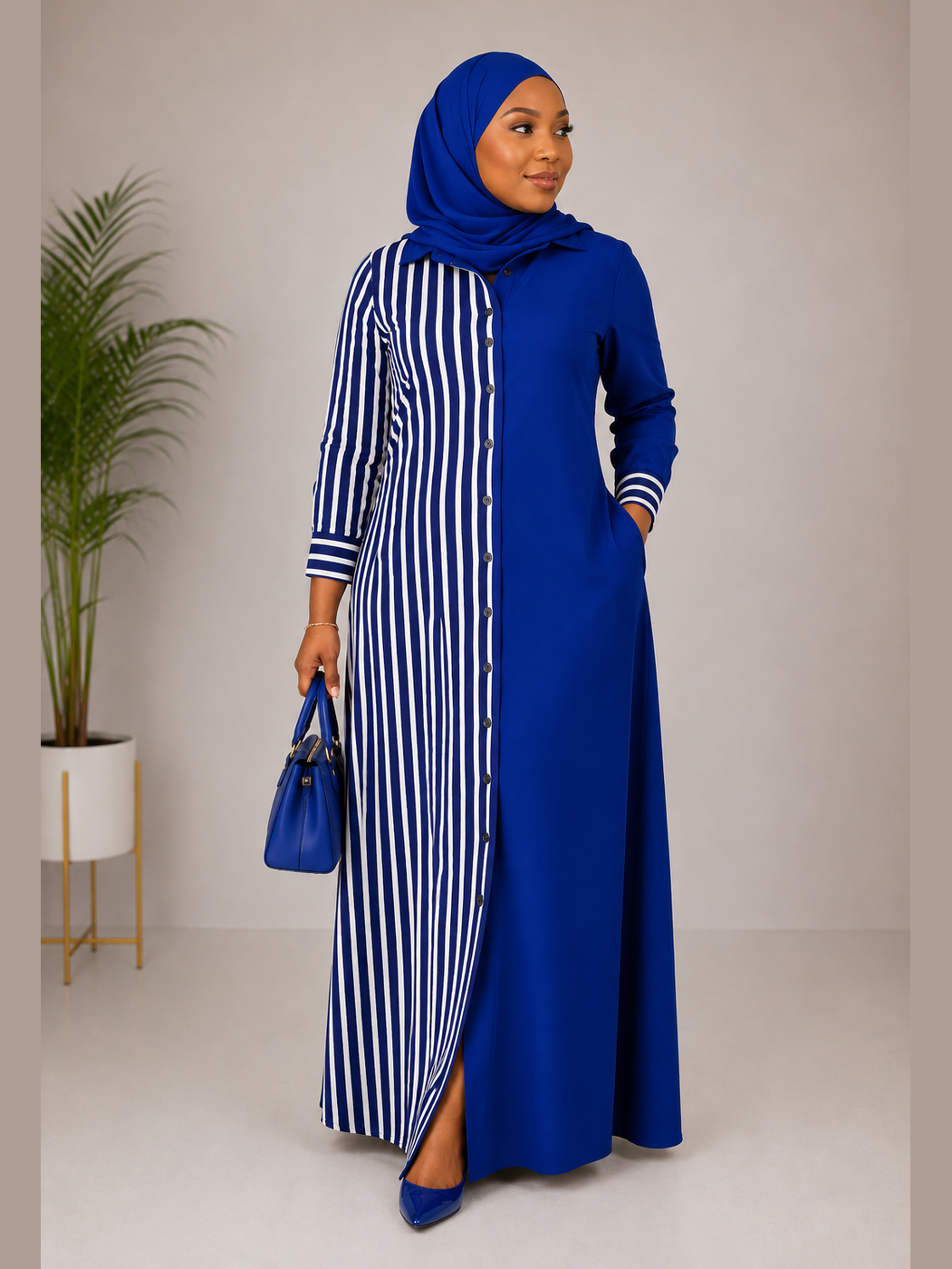 Striped Shirt Dress - Royal Blue