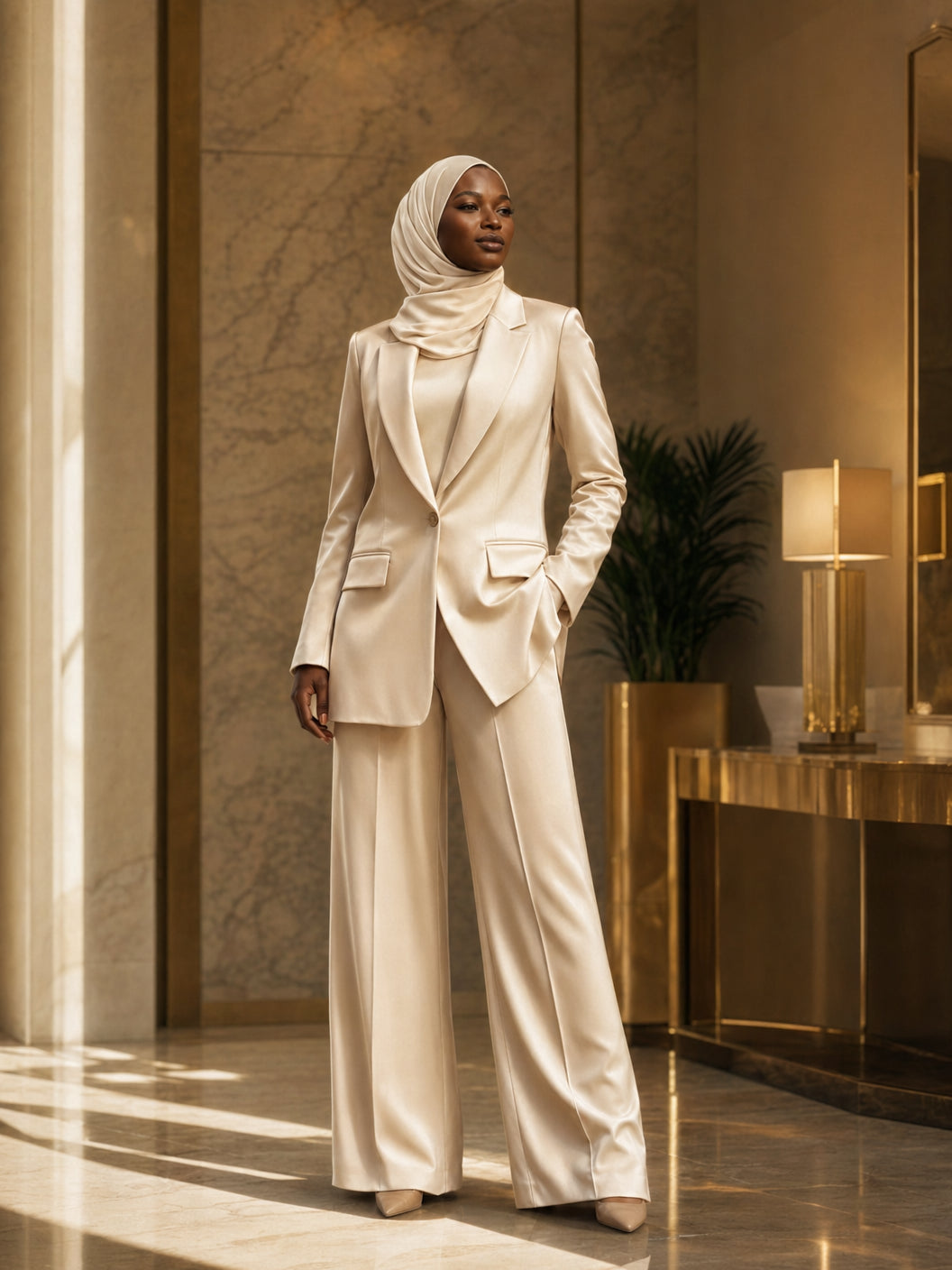 Mariam Embroidered Suit - Ivory/Gold