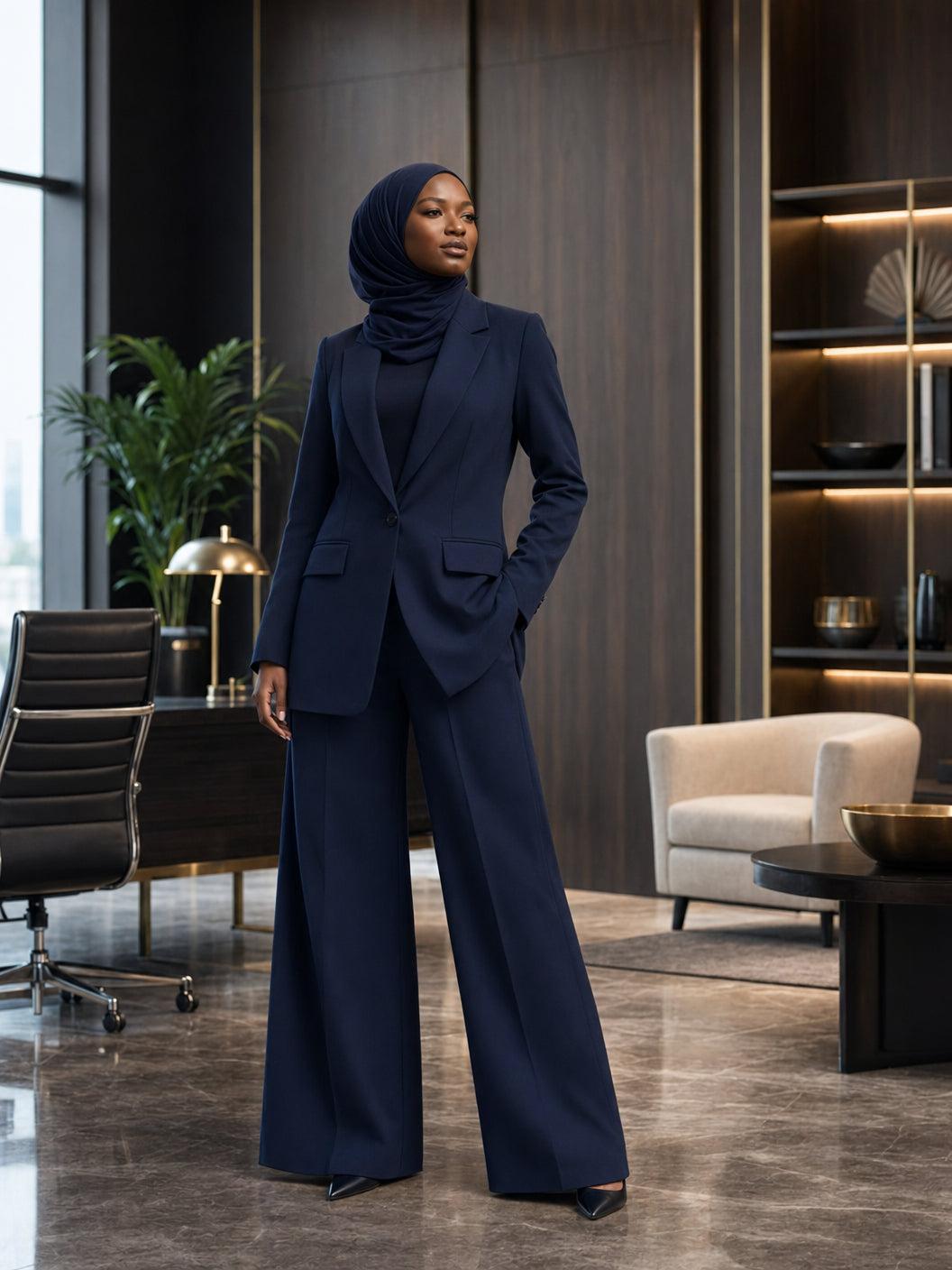 Mariam Embroidered Suit - Navy/Gold