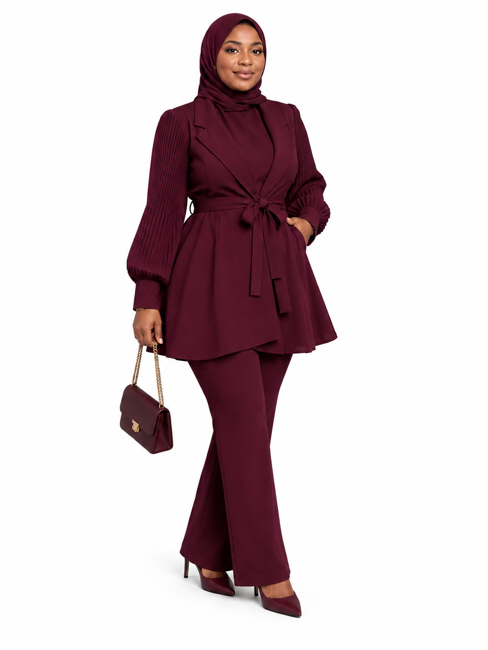 Peplum Blazer and Pants - Burgundy