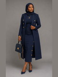 Long Double-Breasted Blazer with Skirt - Navy