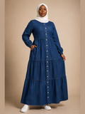 Tiered Denim Button-Front Maxi Dress
