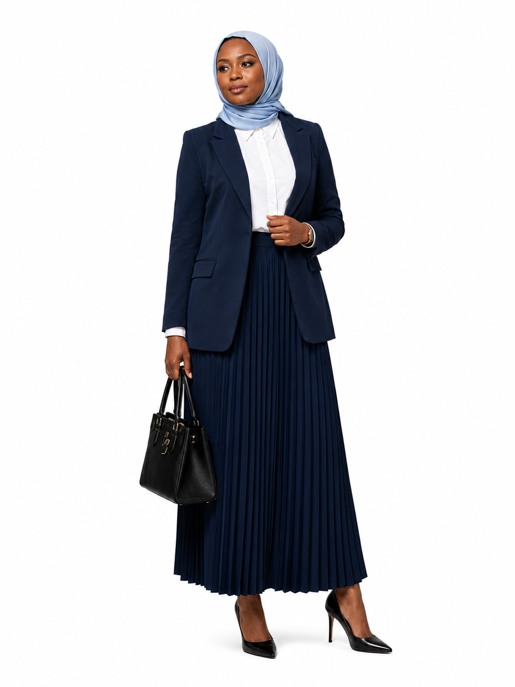 Pleated Blazer Dress - Navy