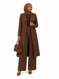 Long Open Blazer and Pants - Brown