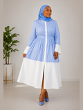 Sky Blue Stripe Panel Maxi Dress