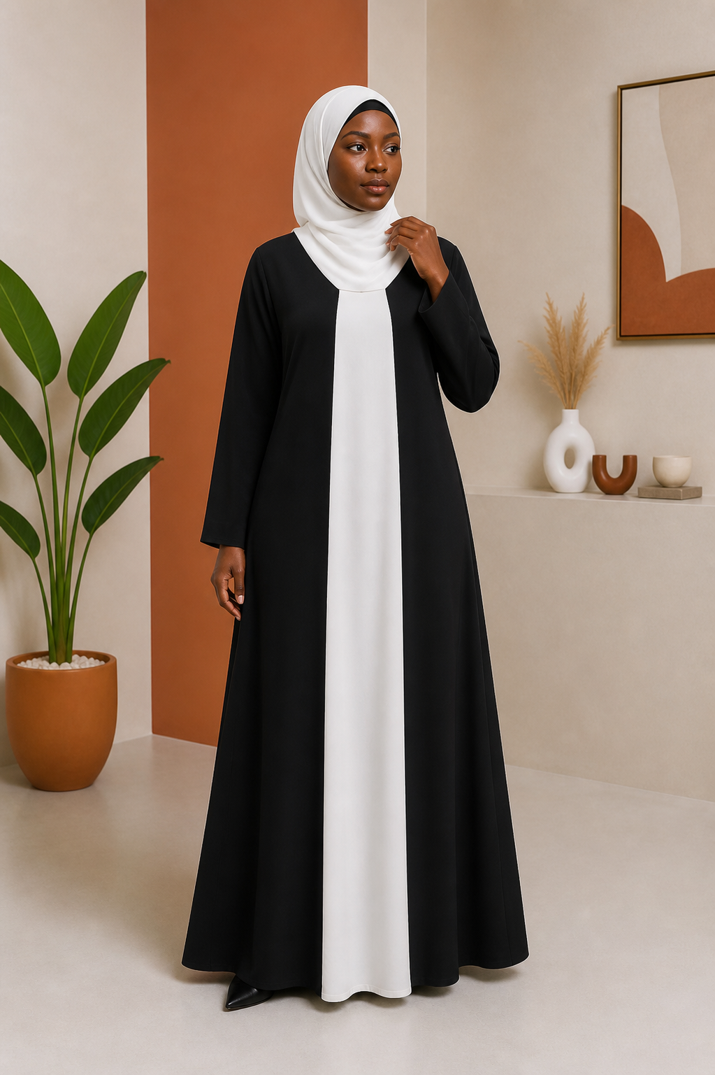 Vertical Colour-Block A-Line Abaya