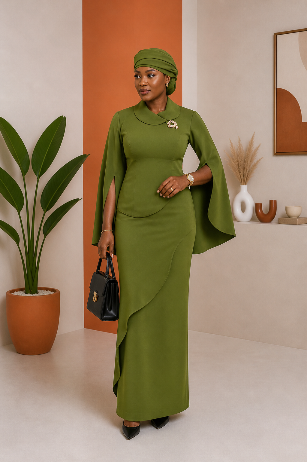 Cape-Sleeve Fitted Skirt Co-ord Set