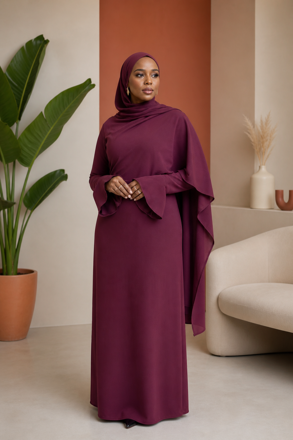 Butterfly-Sleeve Flared Maxi Dress