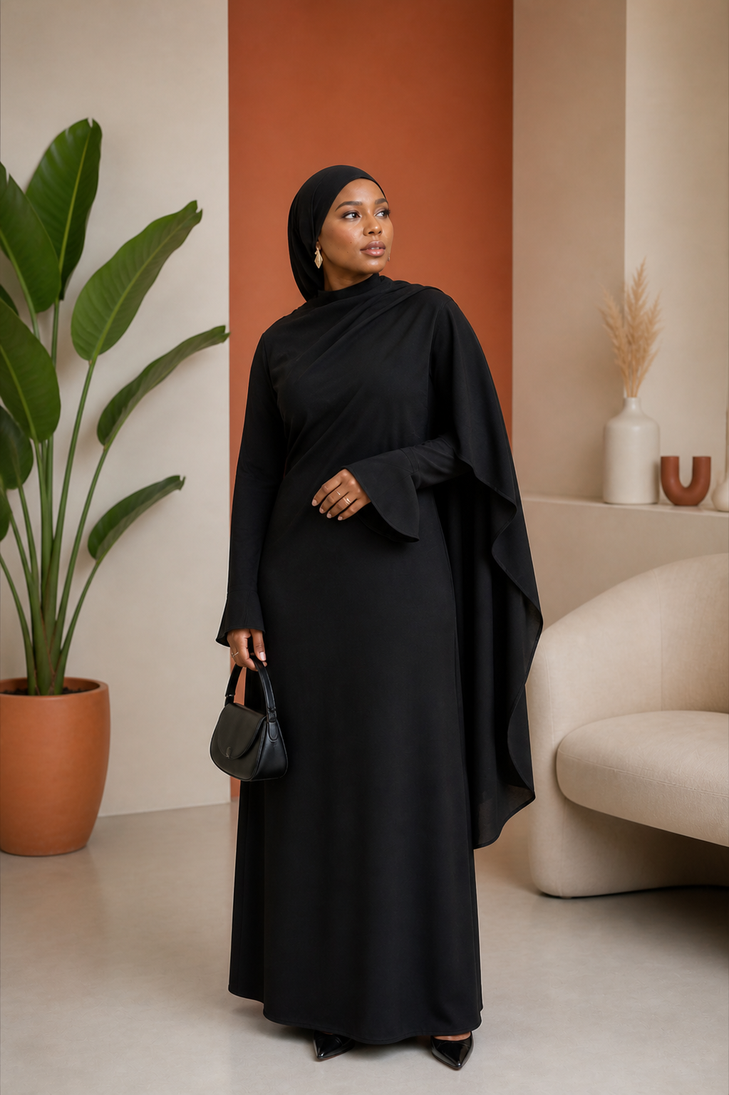 Asymmetric Cape-Overlay Mermaid Dress
