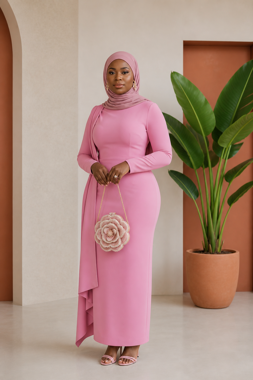 Draped Side-Slit Column Dress