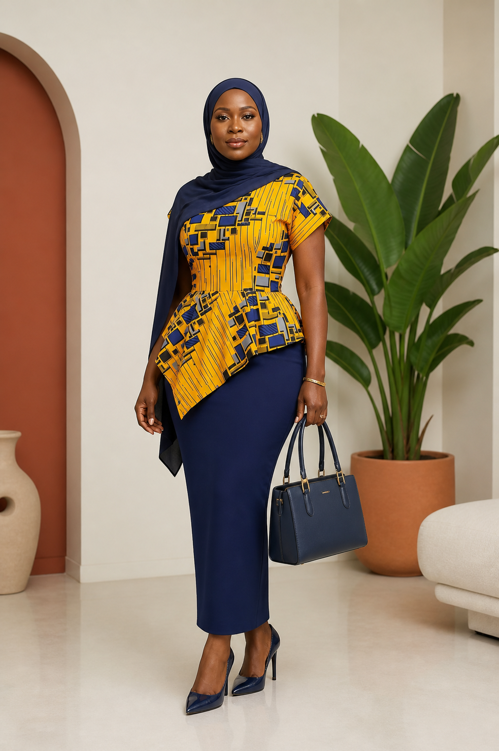 Ankara Asymmetric Peplum Top & Pencil Skirt Co-ord