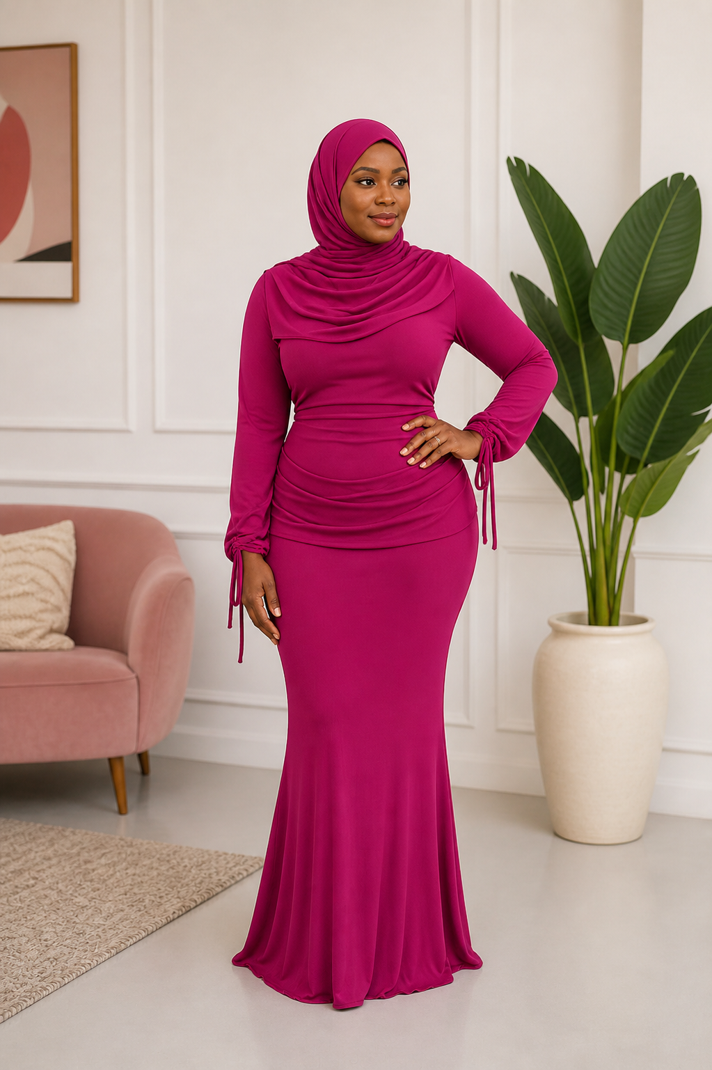 Ruched Cowl-Neck Mermaid Set