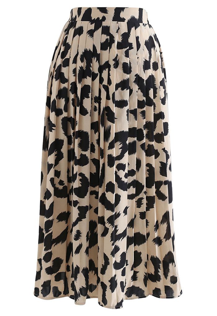 Leopard Print Chiffon Pleated Midi Skirt
