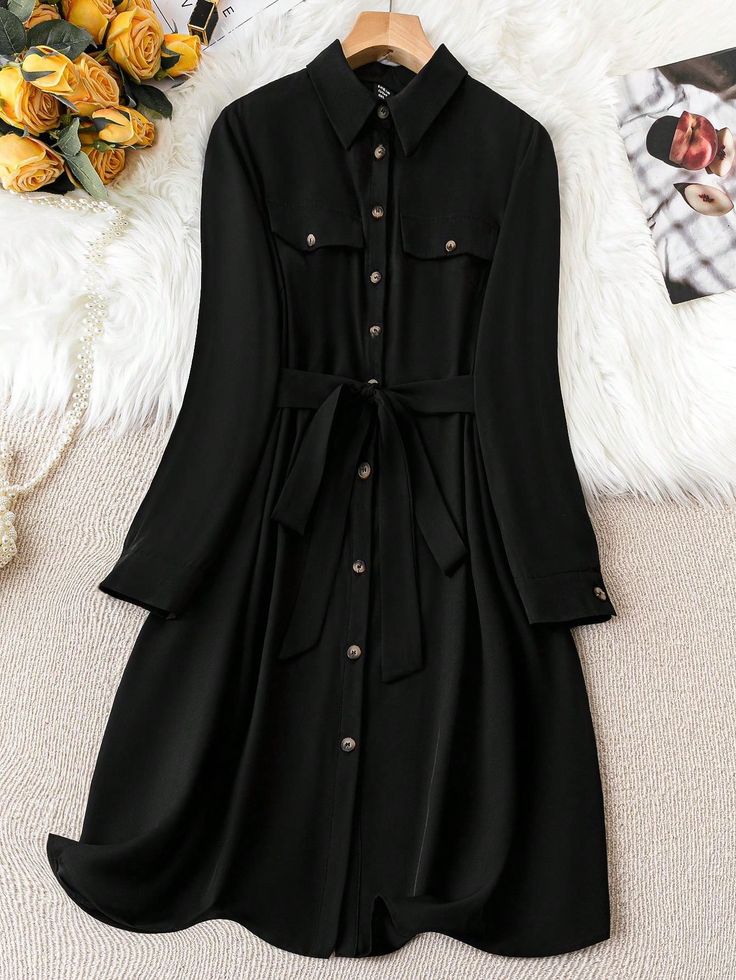 Plus Flap Detail Belted Shirt Dress