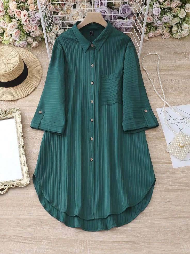 Plus Roll Tab Sleeve Pocket Patched Shirt