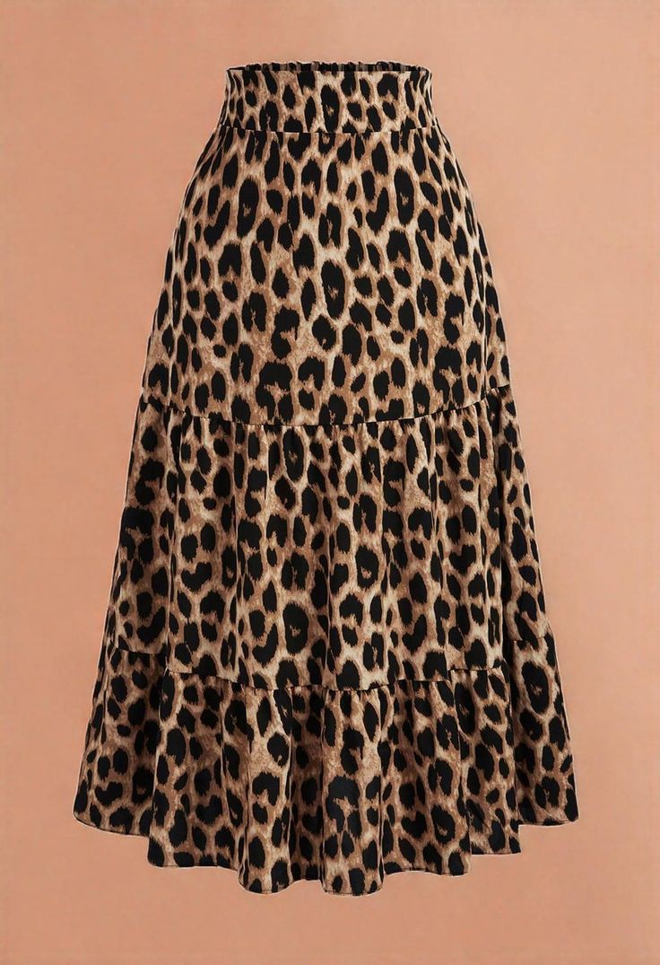 Plus Size Leopard Print Skirt With Floral Lace Trim