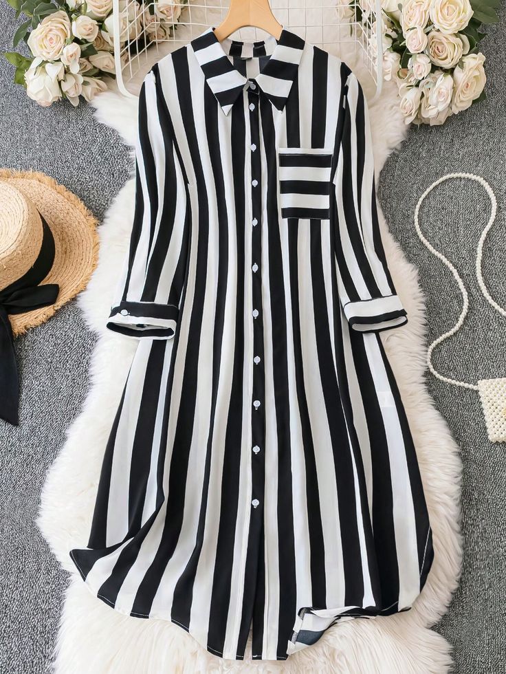 Plus Size Striped Button-Front Shirt With Pockets