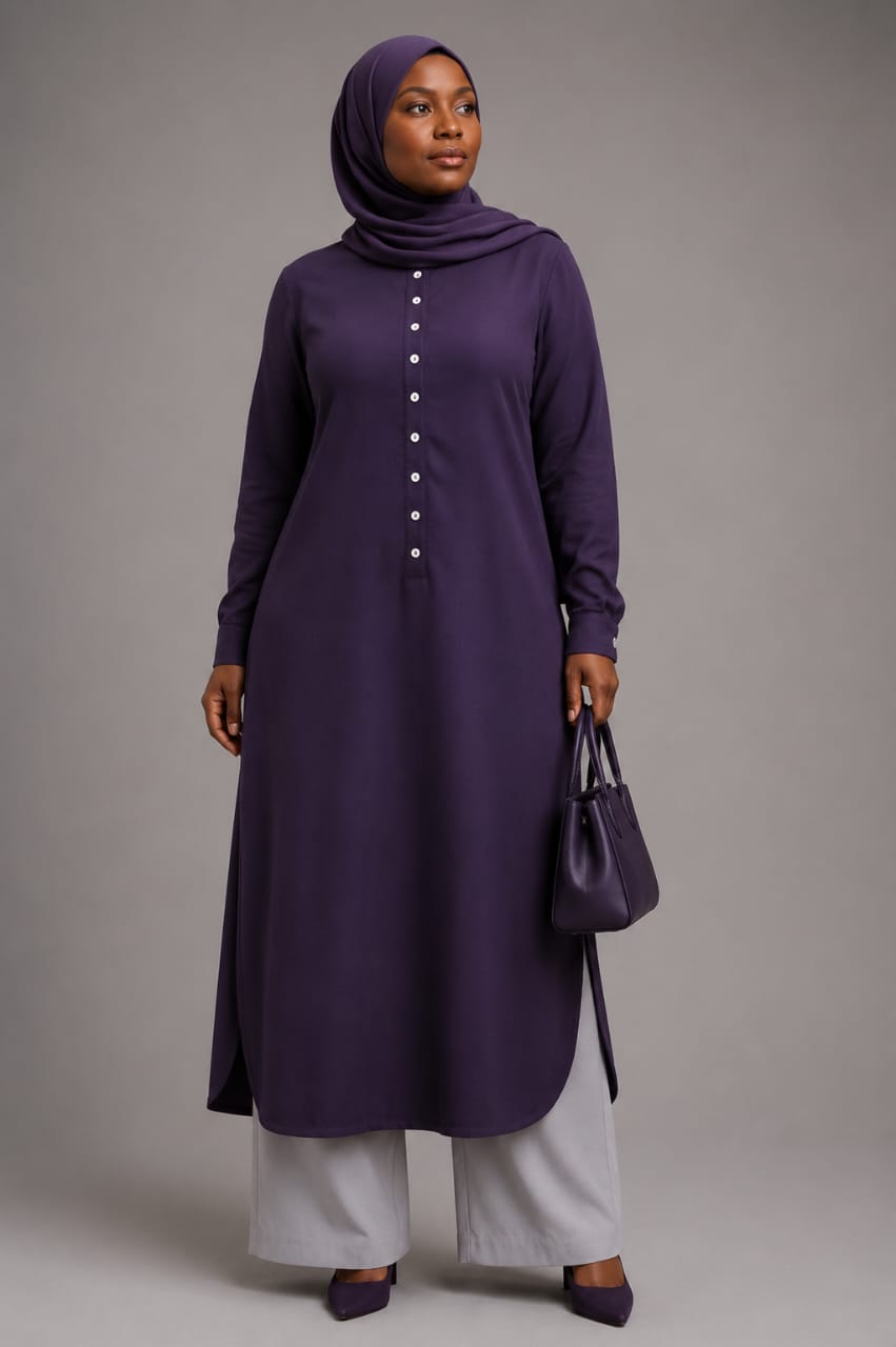 Button-Front Tunic with Pants (Plum)