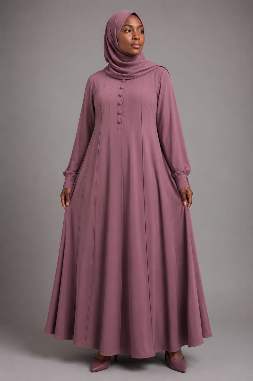 Pintuck A-Line Abaya Dress (Mauve)
